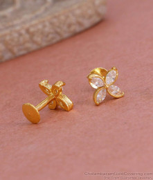 Trendy American Diamond Screw Back Gold Stud Earring ER4818