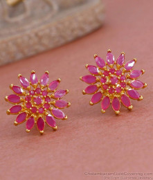 Full Ruby Stone Big Pin Type Gold Stud Earring Online ER4820