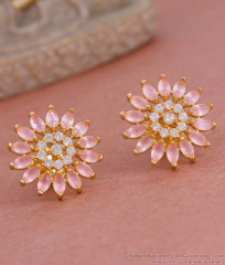 Premium Quality Pink Stone Gold Stud Earring Floral Design ER4821