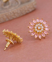 Premium Quality Pink Stone Gold Stud Earring Floral Design ER4821