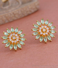 Latest Big Flower Design Gold Imitation Green Stone Stud Earring ER4822