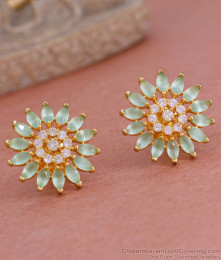 Latest Big Flower Design Gold Imitation Green Stone Stud Earring ER4822
