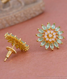 Latest Big Flower Design Gold Imitation Green Stone Stud Earring ER4822