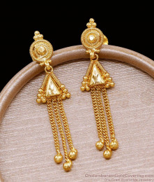 Plain One Gram Gold Long Dangler Earring For Wedding ER4823