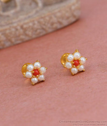 Pure Gold Tone Small Pearl Stud Earring For Women ER4826