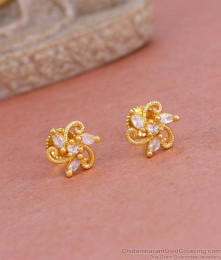 Glittering White Stone Floral Gold Studs For Girls ER4827