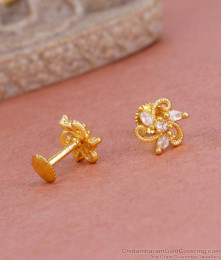 Glittering White Stone Floral Gold Studs For Girls ER4827