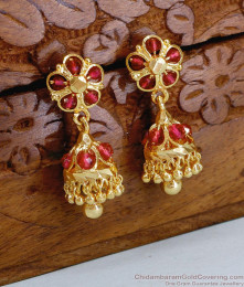 Trendy Red Crystals Gold Plated Jhumki Earring Online ER4844