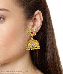 Big Two Gram Gold Wedding Jhumki Earring With Ruby Stone Design ER4872