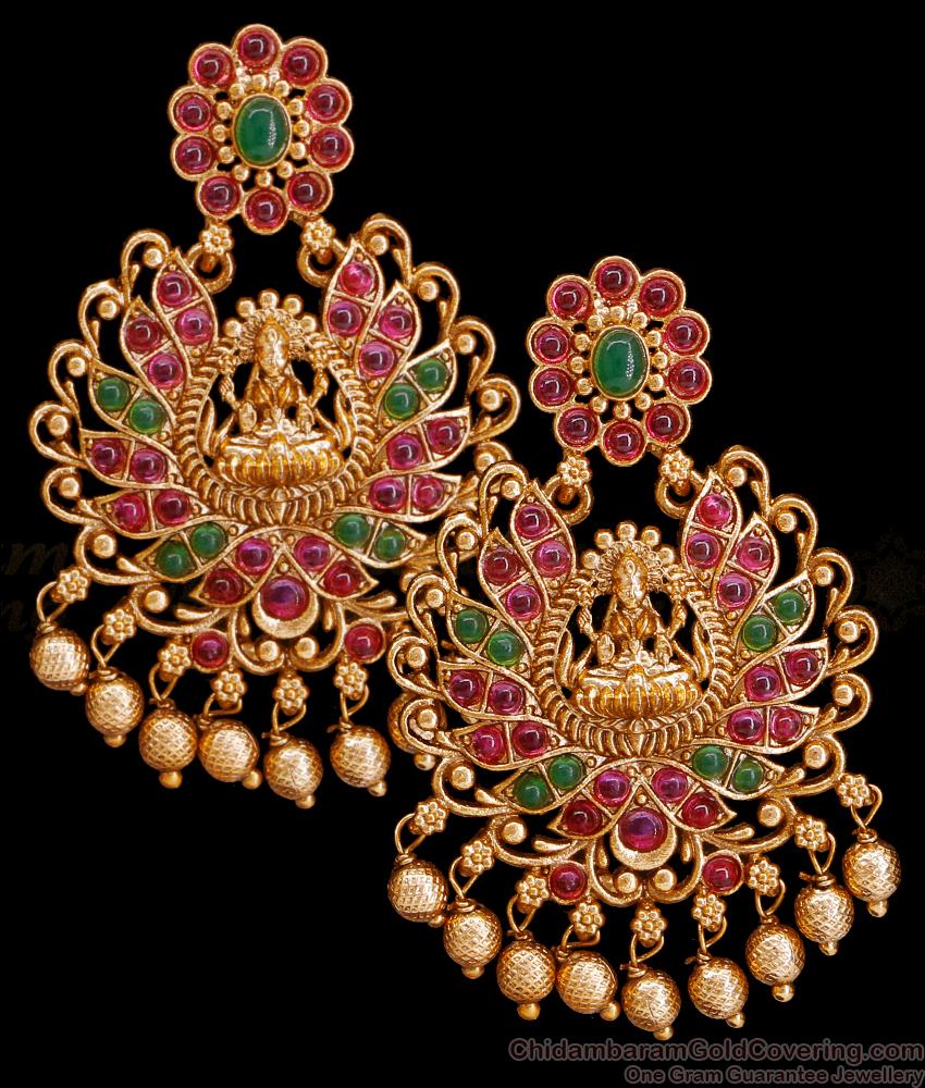 Grand Matt Finish Lakshmi Design Kemp Stone Antique Earring ER4878