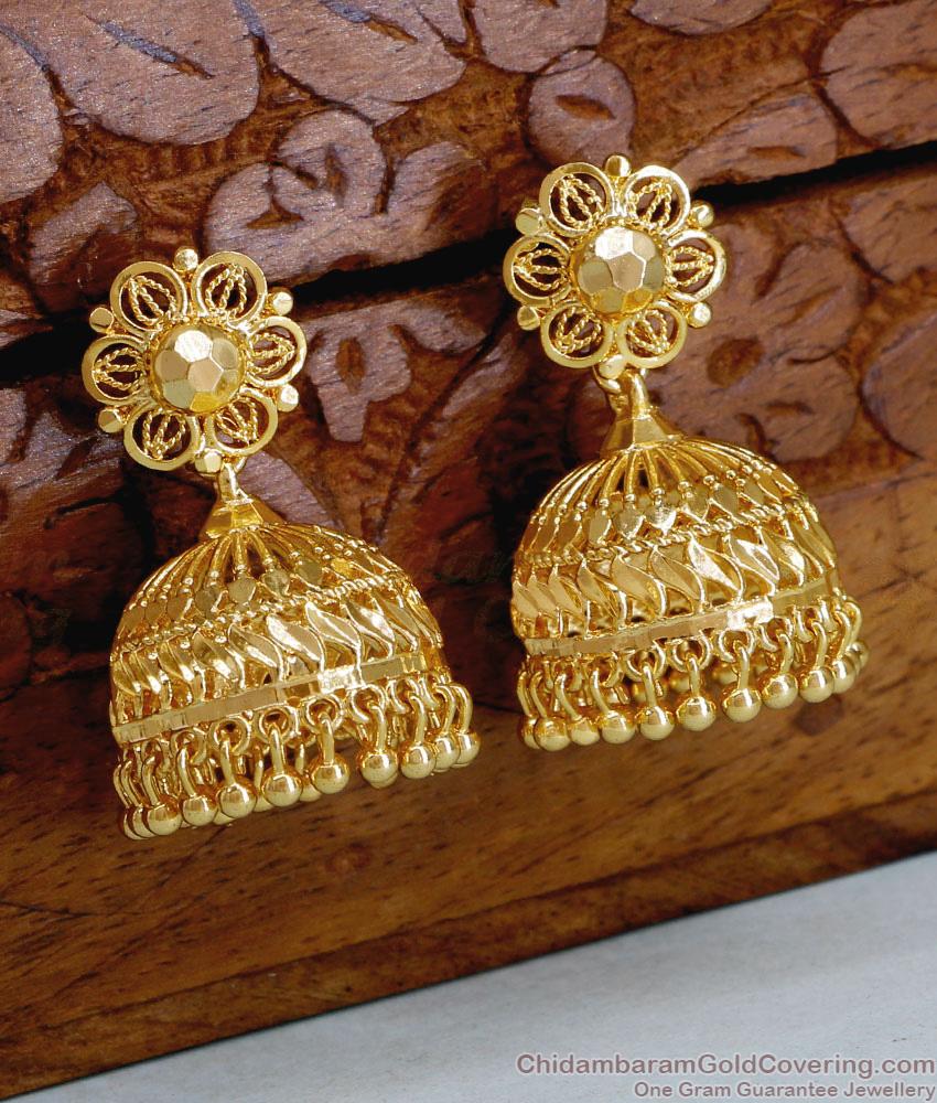 One Gram Gold Bridal Jhumka Plain Earring Design ER4883 One Gram Gold Bridal Jhumka Plain Earring Design ER4883