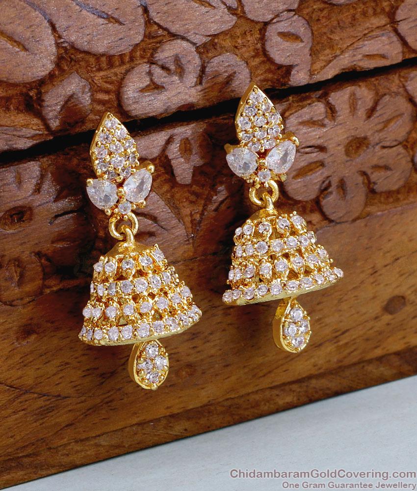 Glittering White Stone Jhumki 1 Gram Gold Earring Collections ER4889