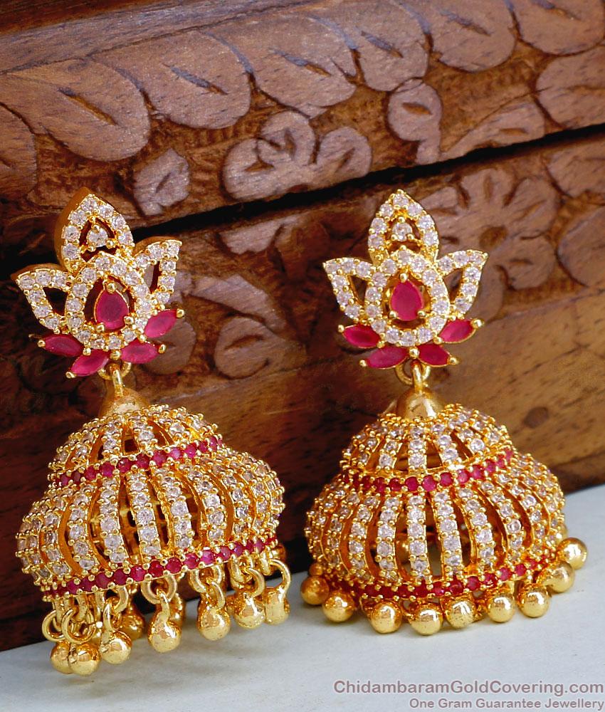 Cz Stone Premium Gold Jhumki Design Bridal Jewelry Online ER4891 Cz Stone Premium Gold Jhumki Design Bridal Jewelry Online ER4891