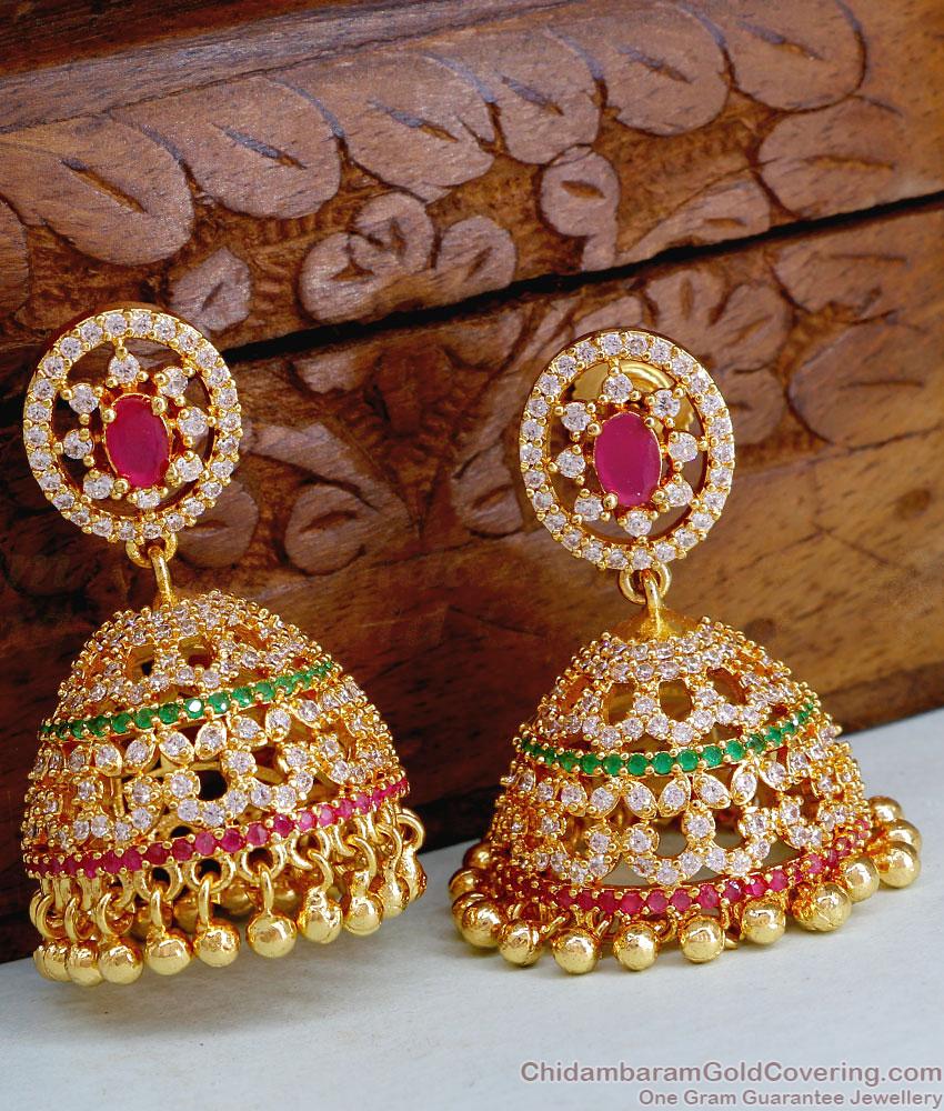 Bollywood Fashion Multi Color Stone Big Gold Jhumki Design ER4893