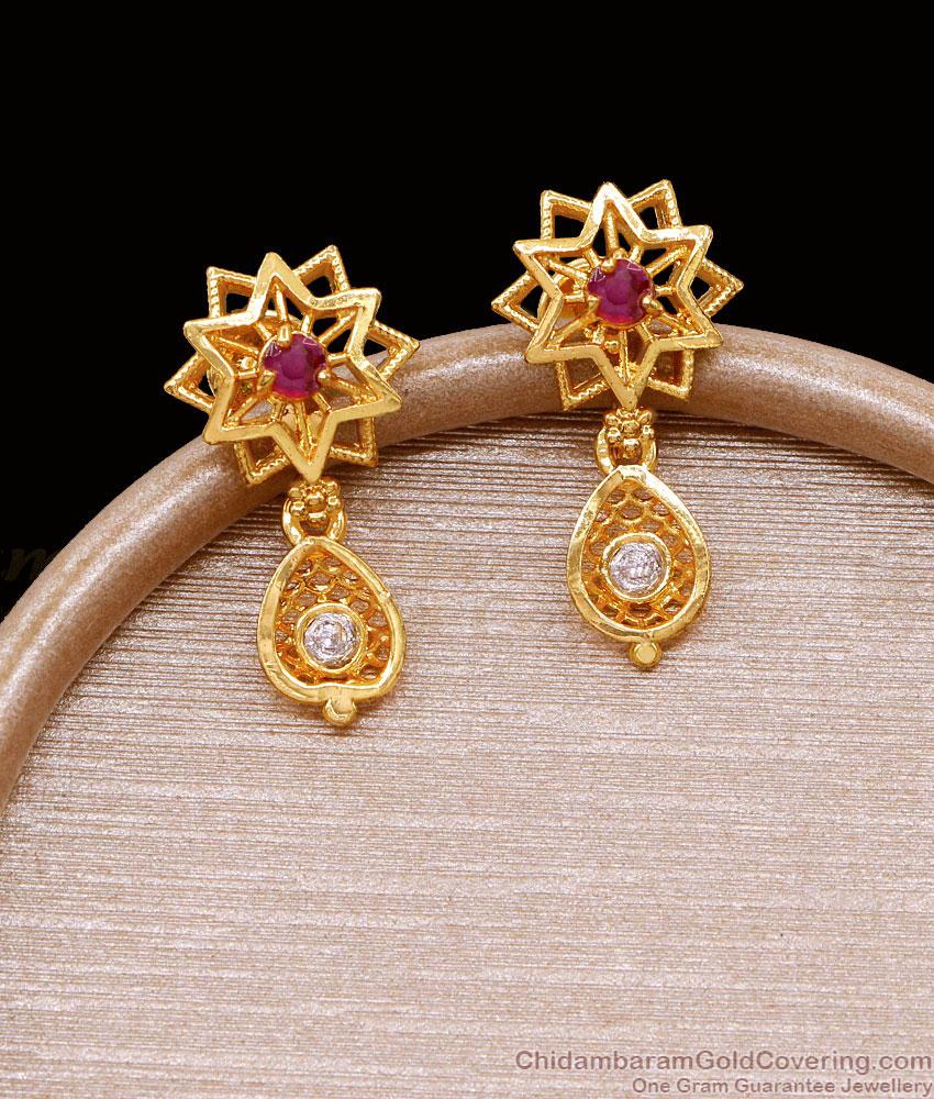 Daily Use 1 Gram Gold Ruby White Dangler Earring Shop Online ER4894 Daily Use 1 Gram Gold Ruby White Dangler Earring Shop Online ER4894