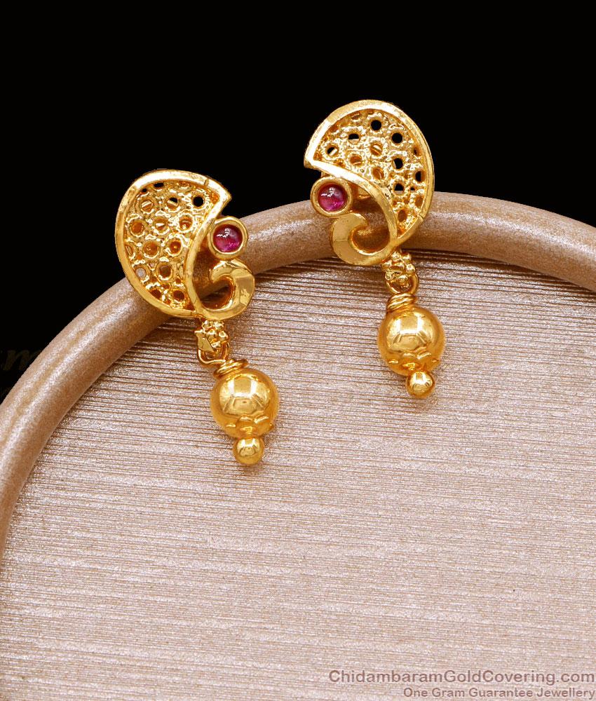 Ruby Stone Peacock Design Gold Stud Hanging Beads Design ER4896 Ruby Stone Peacock Design Gold Stud Hanging Beads Design ER4896
