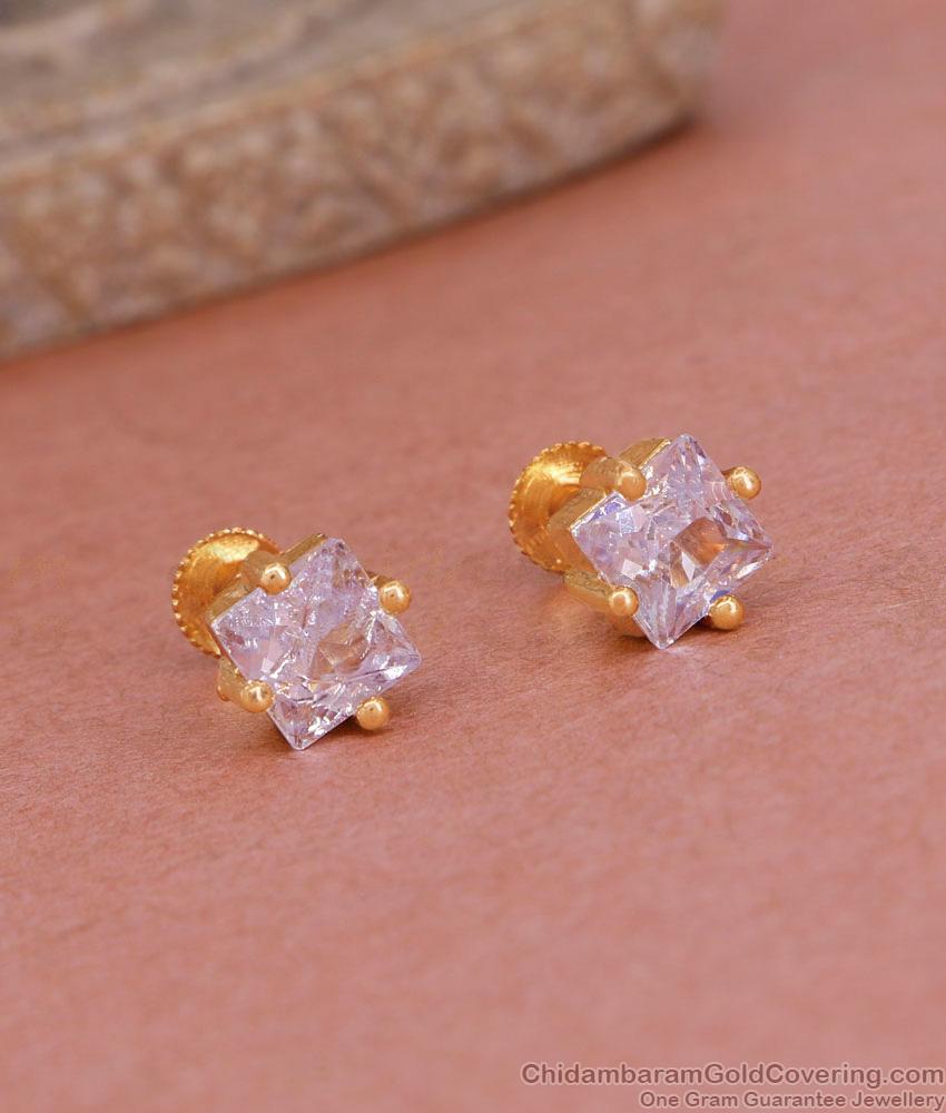 Single White Stone Gold Plated Stud Earring Shop Online ER4905 Single White Stone Gold Plated Stud Earring Shop Online ER4905