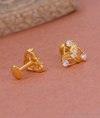 White Ad Stone Fancy Gold Stud Screw Back Earring Design ER4908 White Ad Stone Fancy Gold Stud Screw Back Earring Design ER4908