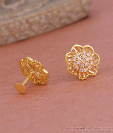 One Gram Gold Designer Stud White Stone Earring ER4910 One Gram Gold Designer Stud White Stone Earring ER4910