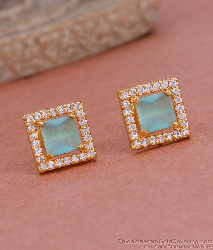 Latest Green Gemstone 1 Gram Gold Stud Earring For Women ER4914 Latest Green Gemstone 1 Gram Gold Stud Earring For Women ER4914