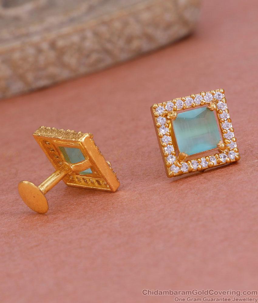 Latest Green Gemstone 1 Gram Gold Stud Earring For Women ER4914 Latest Green Gemstone 1 Gram Gold Stud Earring For Women ER4914