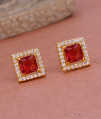 Trendy Big Ruby Stone Diamond Stud Earring Gold Finish ER4915