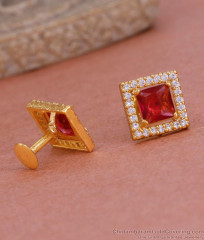 Trendy Big Ruby Stone Diamond Stud Earring Gold Finish ER4915