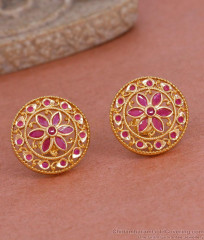 Traditional Gold Imitation Ruby Stone Stud Earring For Brides ER4917