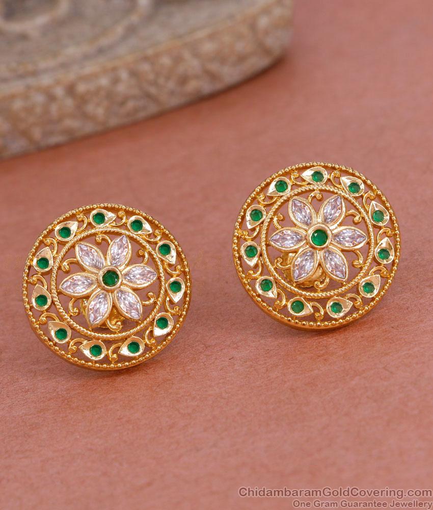 Premium Gold Look Emerald White Stone Diamond Earring For Marriage ER4918 Premium Gold Look Emerald White Stone Diamond Earring For Marriage ER4918