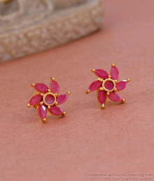 Beautiful Gold Plated Ruby Stone Floral Stud Earring Shop Online ER4919