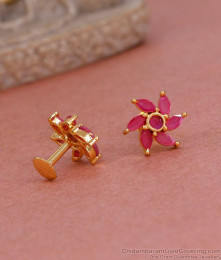 Beautiful Gold Plated Ruby Stone Floral Stud Earring Shop Online ER4919