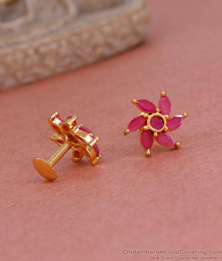 Beautiful Gold Plated Ruby Stone Floral Stud Earring Shop Online ER4919 Beautiful Gold Plated Ruby Stone Floral Stud Earring Shop Online ER4919