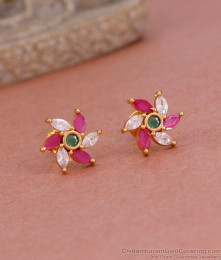 Flower Multi Stone Design 1 Gram Gold Stud Earring For Women ER4920