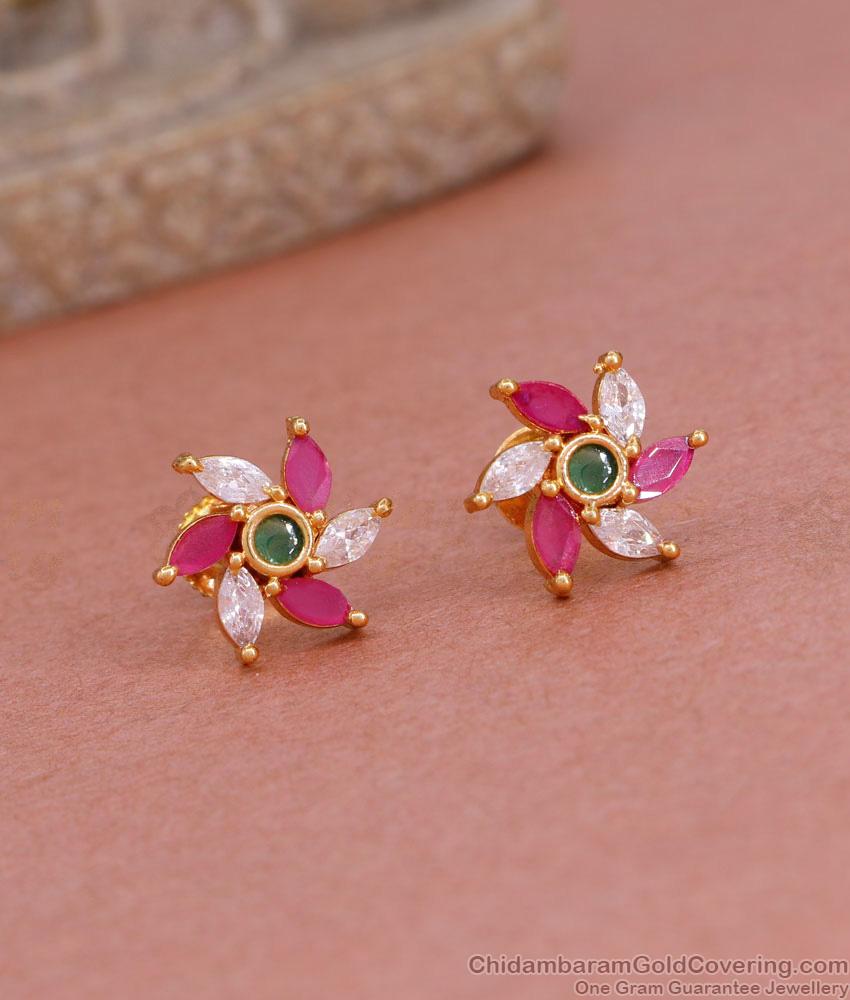Flower Multi Stone Design 1 Gram Gold Stud Earring For Women ER4920 Flower Multi Stone Design 1 Gram Gold Stud Earring For Women ER4920