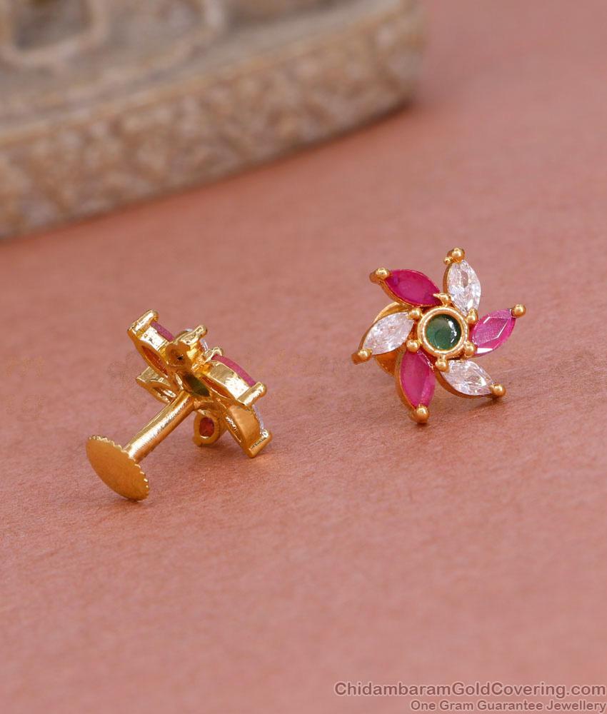 Flower Multi Stone Design 1 Gram Gold Stud Earring For Women ER4920 Flower Multi Stone Design 1 Gram Gold Stud Earring For Women ER4920