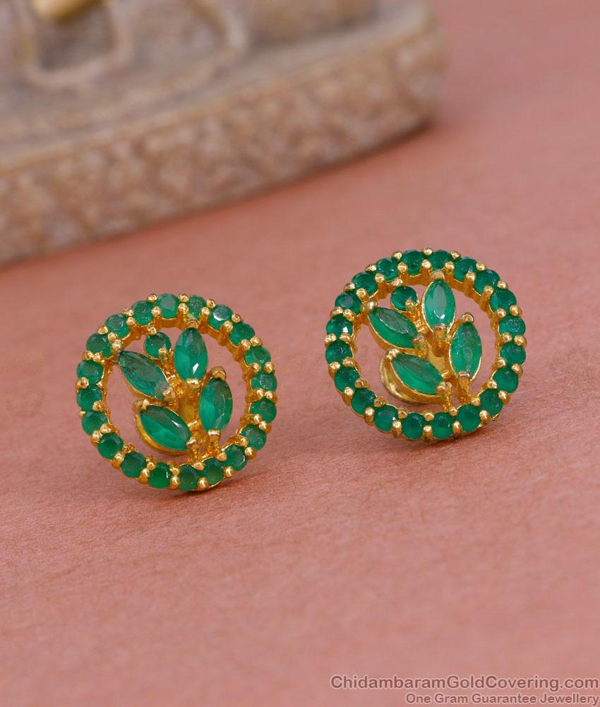 Latest Full Emerald Stone Round Stud Earring Gold Finish Online ER4921 Latest Full Emerald Stone Round Stud Earring Gold Finish Online ER4921