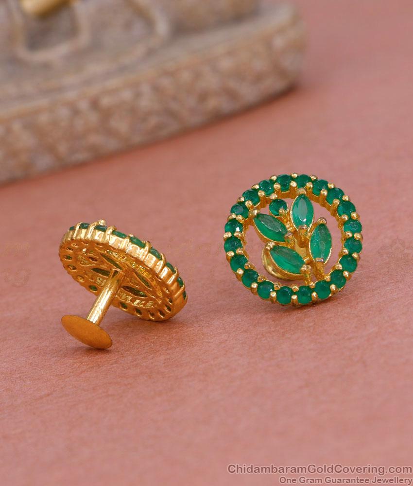 Latest Full Emerald Stone Round Stud Earring Gold Finish Online ER4921 Latest Full Emerald Stone Round Stud Earring Gold Finish Online ER4921