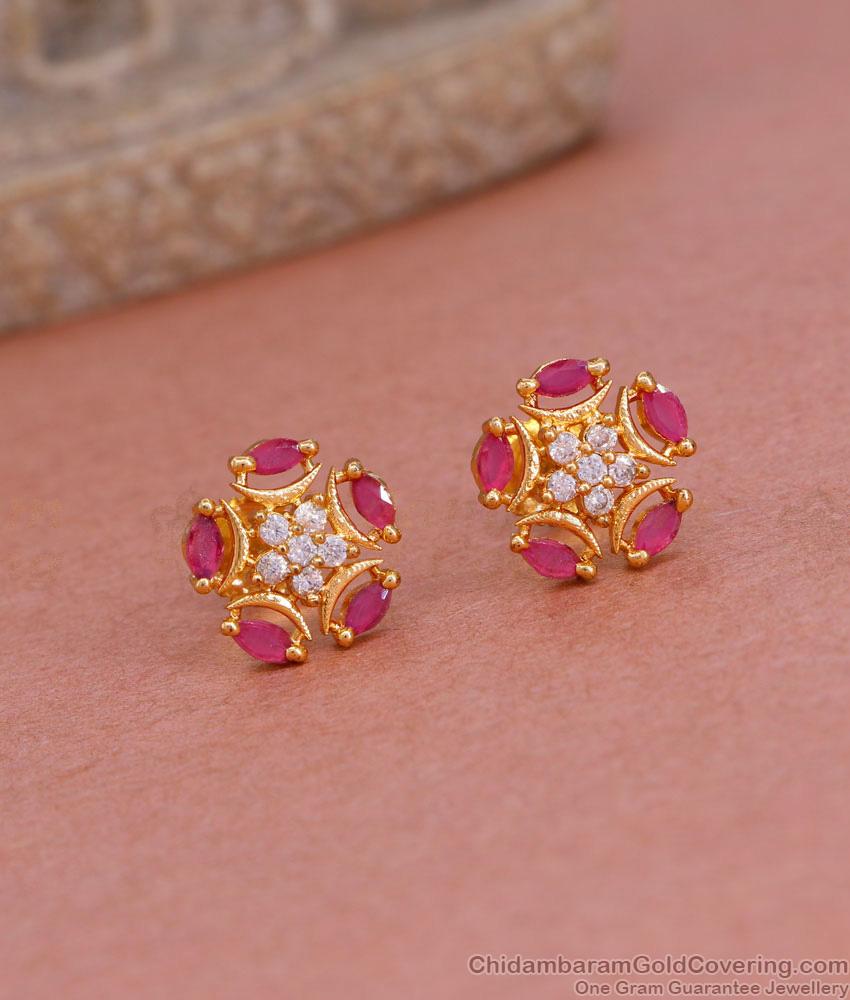Buy Screw Back Gold Imitation Stud Earring Ruby White Stone Design ER4922 Buy Screw Back Gold Imitation Stud Earring Ruby White Stone Design ER4922