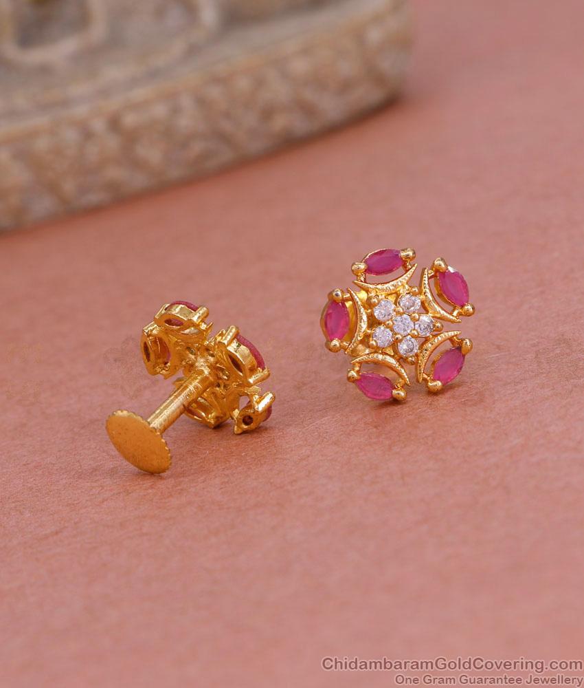 Buy Screw Back Gold Imitation Stud Earring Ruby White Stone Design ER4922 Buy Screw Back Gold Imitation Stud Earring Ruby White Stone Design ER4922