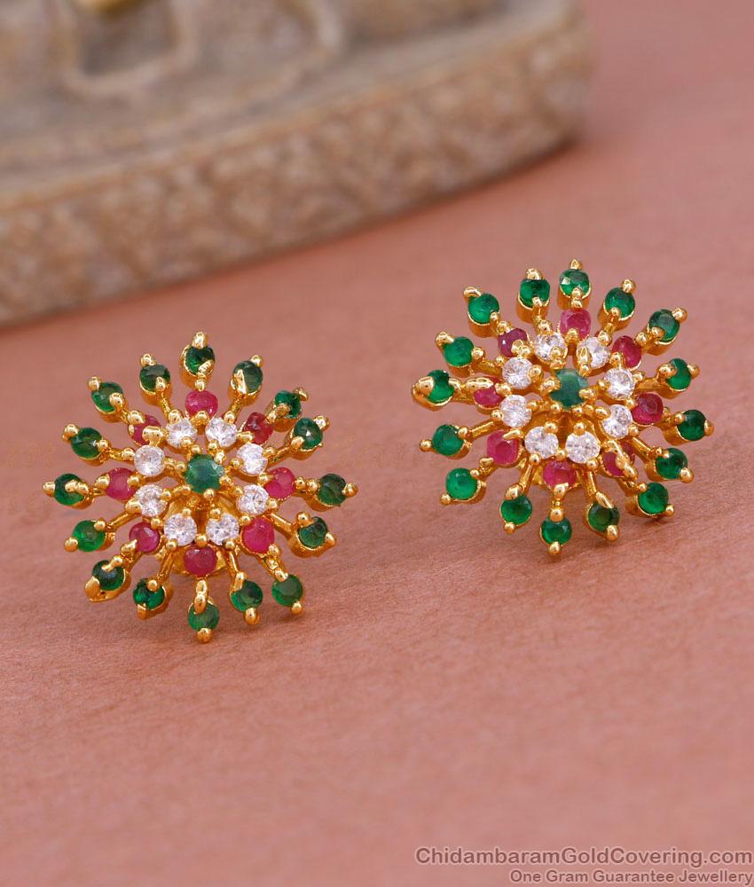 Tricolor Stone One Gram Gold Stud Earring Bridal Jewelry Design ER4928 Tricolor Stone One Gram Gold Stud Earring Bridal Jewelry Design ER4928