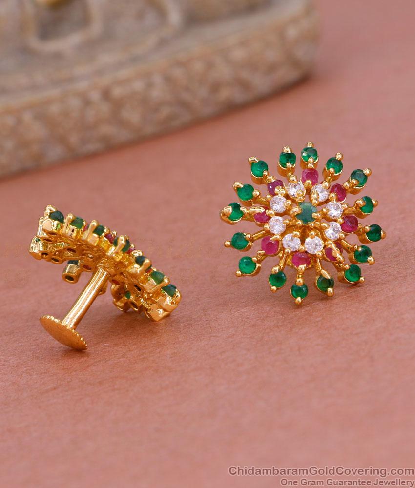 Tricolor Stone One Gram Gold Stud Earring Bridal Jewelry Design ER4928 Tricolor Stone One Gram Gold Stud Earring Bridal Jewelry Design ER4928