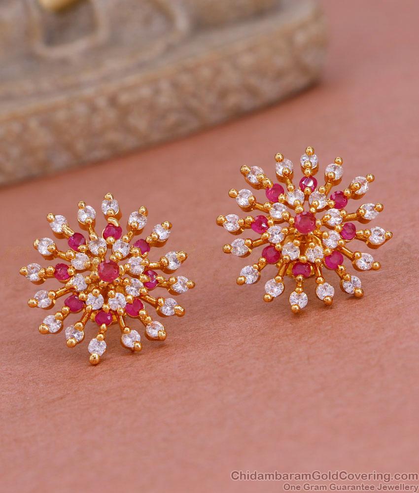 New Model Flower Design Ruby White Stone Stud Earring Online ER4929 New Model Flower Design Ruby White Stone Stud Earring Online ER4929