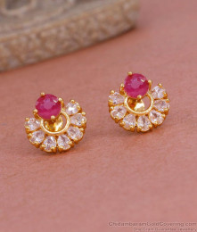 Simple Gold Design Ruby Stone Stud Earring For Girls ER4930