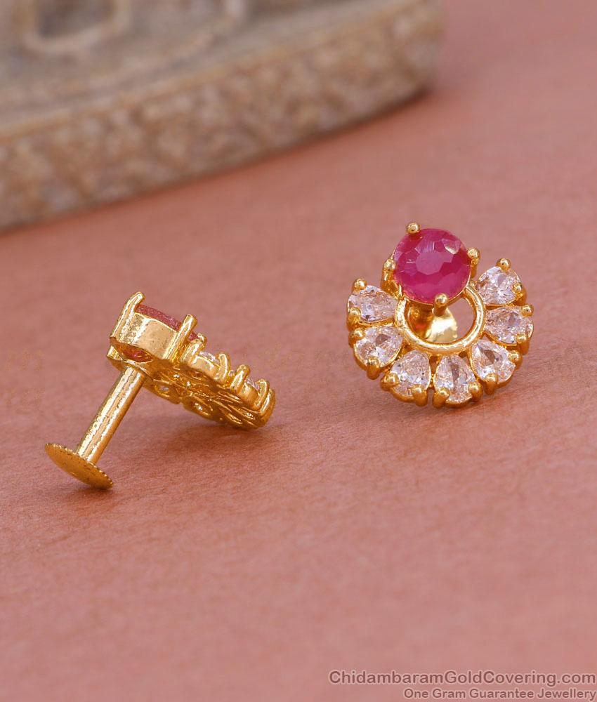 Simple Gold Design Ruby Stone Stud Earring For Girls ER4930 Simple Gold Design Ruby Stone Stud Earring For Girls ER4930