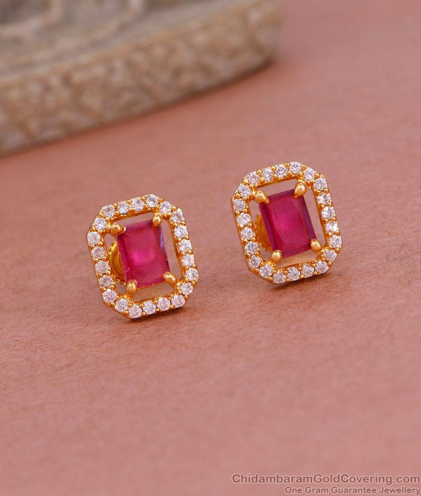 Attractive Square Shaped Diamond Stud Earring With Ruby Stone ER4931 Attractive Square Shaped Diamond Stud Earring With Ruby Stone ER4931