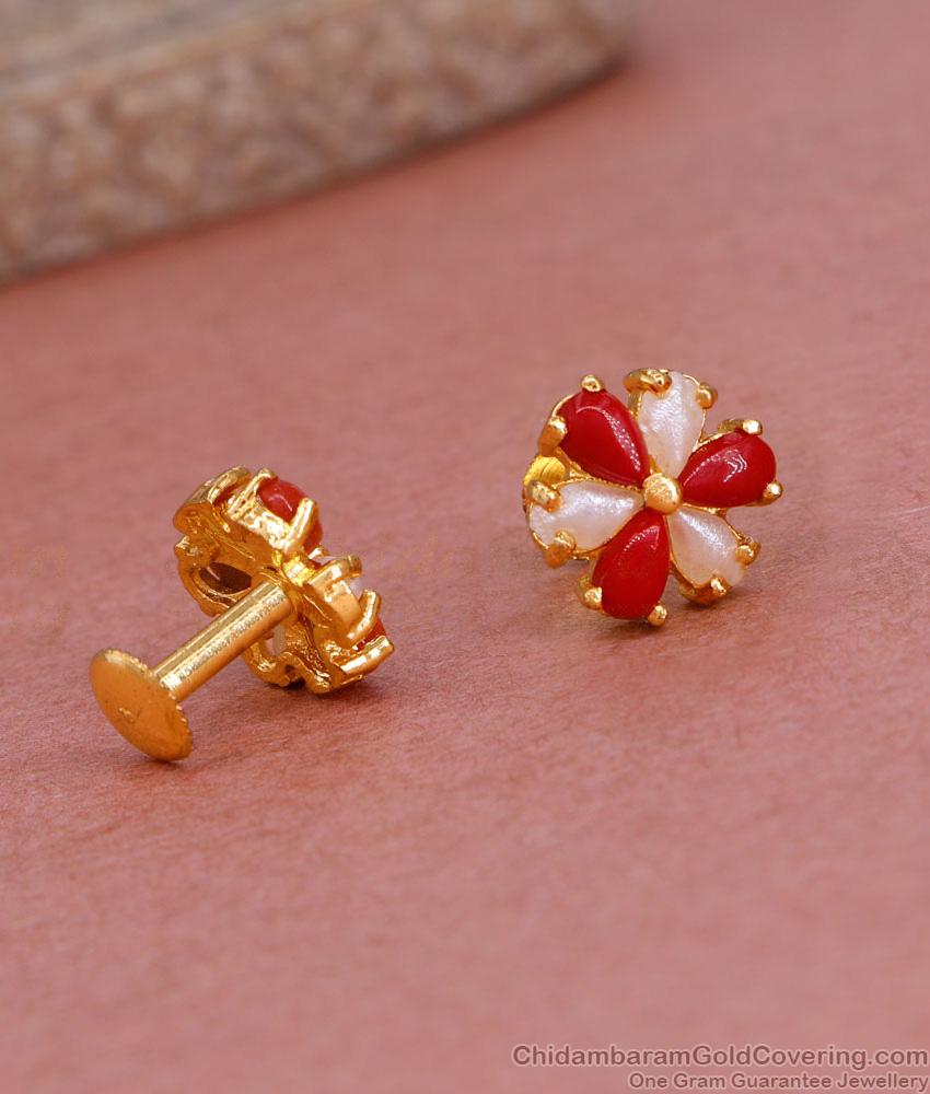 Red Coral Stone Gold Imitation Stud Earring Pearl Jewelry ER4932 Red Coral Stone Gold Imitation Stud Earring Pearl Jewelry ER4932