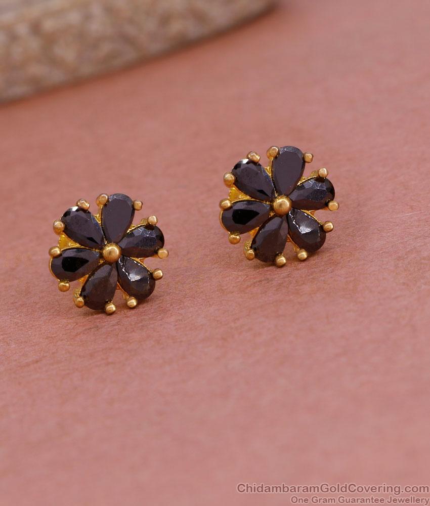 Elegant Black Stone Floral Design Stud Earring Shop Online ER4933 Elegant Black Stone Floral Design Stud Earring Shop Online ER4933