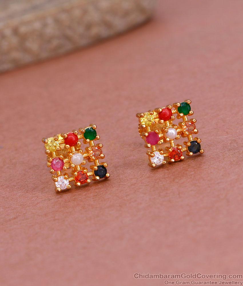 Traditional Navaratna Stone Gold Finish Stud Earring For Women ER4934 Traditional Navaratna Stone Gold Finish Stud Earring For Women ER4934