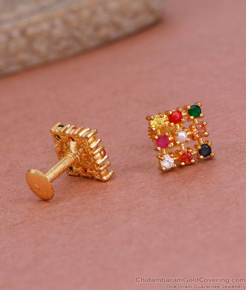 Traditional Navaratna Stone Gold Finish Stud Earring For Women ER4934 Traditional Navaratna Stone Gold Finish Stud Earring For Women ER4934