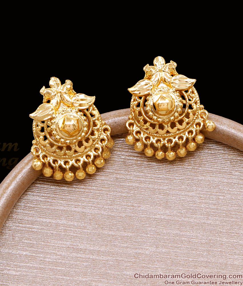 Plain One Gram Gold Stud Earring Peacock Design Without Stone ER4937 Plain One Gram Gold Stud Earring Peacock Design Without Stone ER4937